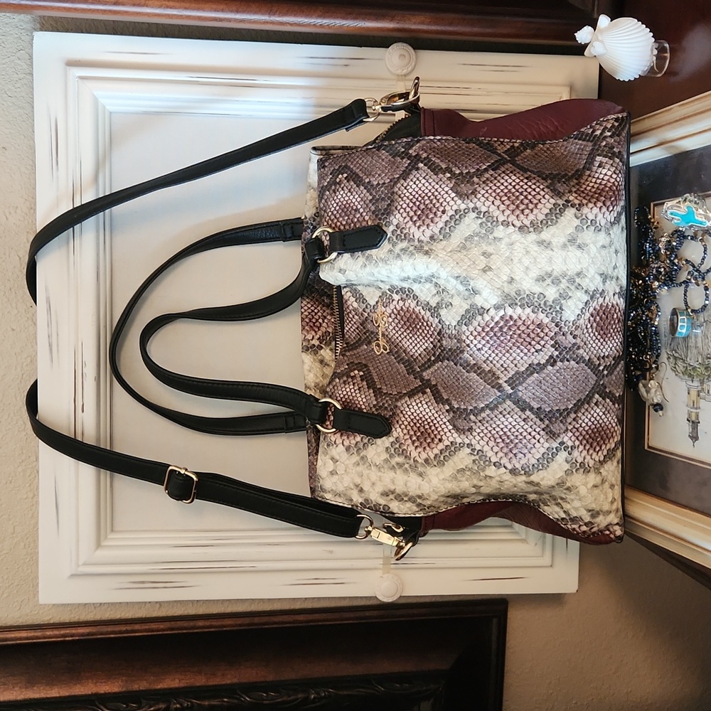 Jessica Simpson Snakeskin Red Black White Large Handbag Purse Shoulder Bag